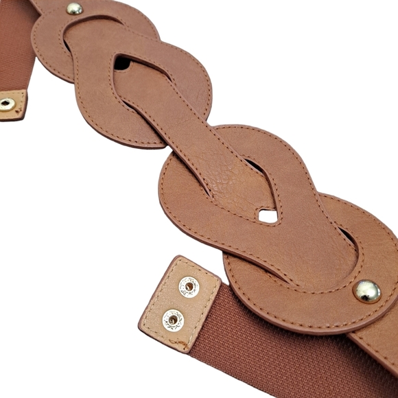 Western Brown Wide Waist Belt  Faux Leather Braided Corset stretch Festival - Picture 11 of 13